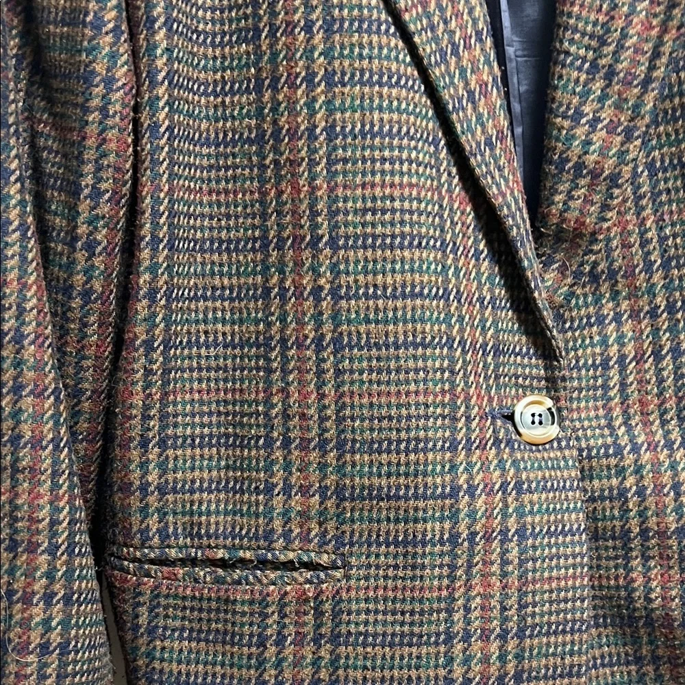 Sag Harbor Brown Navy Burgundy Houndstooth Wool Plaid Blazer XL
